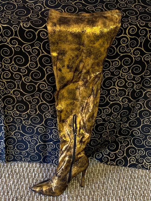 Black and Gold Thigh High Boot