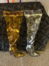 Load image into Gallery viewer, Black and Gold Thigh High Boot
