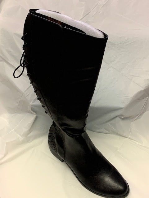 Knee High Black Back String Up Boot